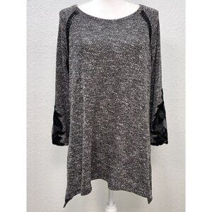 MAURICES Womens LARGE Black Heather TUNIC 3/4 Bell Sleeves w/ Mesh & Velvet NWT